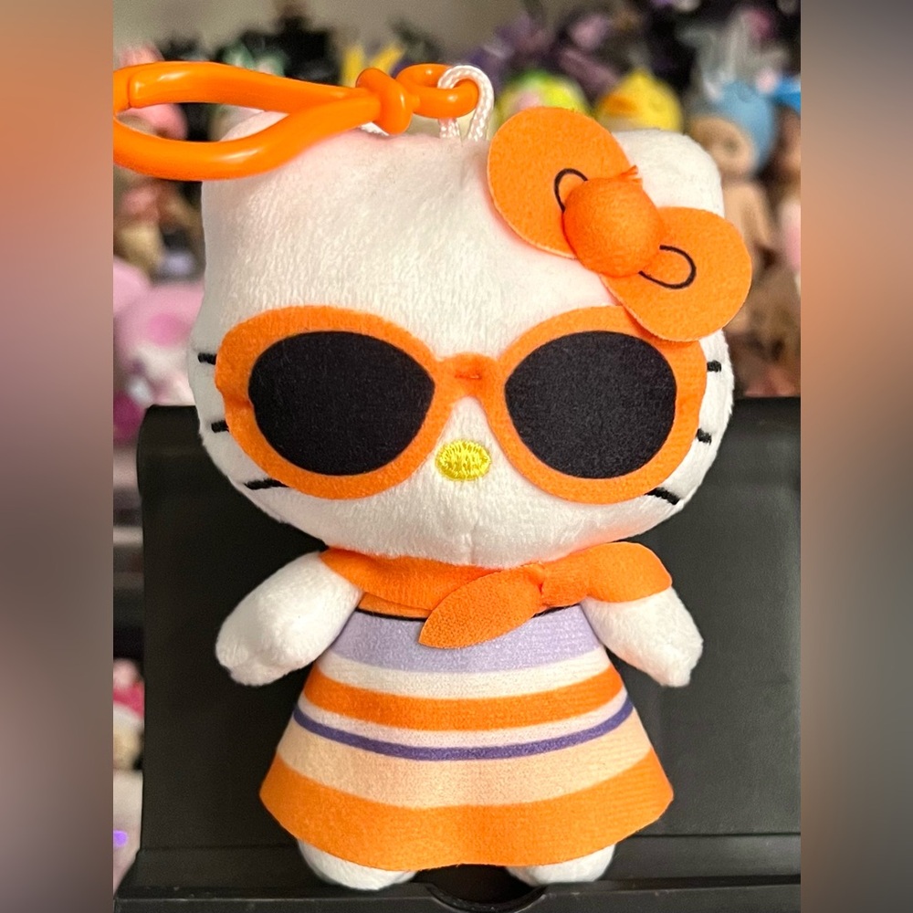 Sanrio Hello Kitty Orange Dress Plush Dangler Bag Charm Clip Accessory